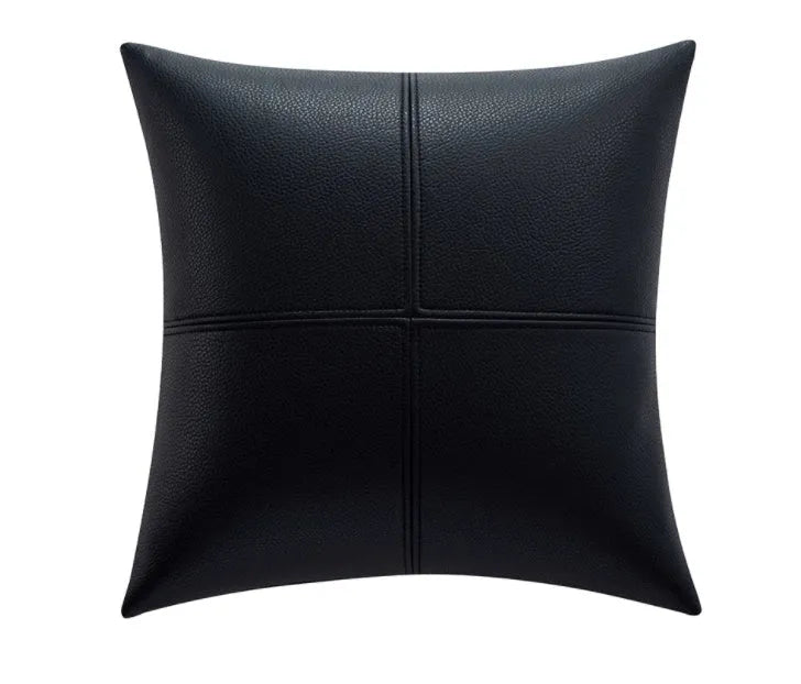 Solid colour soft cowhide leather pillow cover in Nordic style on a sofa.