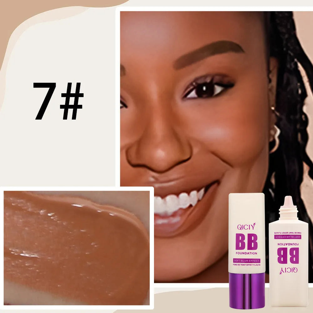 Feeding bottle format BB cream with applicator in 10 shade options for brightening coverage