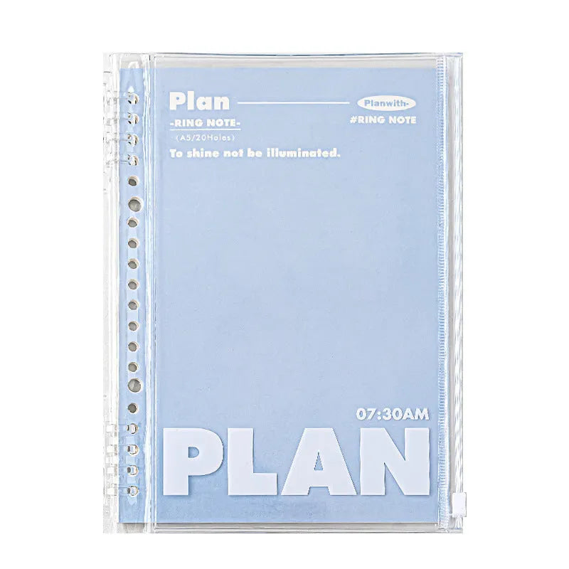 Transparent A5 PVC storage case for loose notebook pages in blue colour