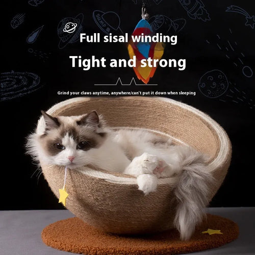 Large integrated cat scratching basin and nest with sisal rope scratching posts and flannel sleeping area