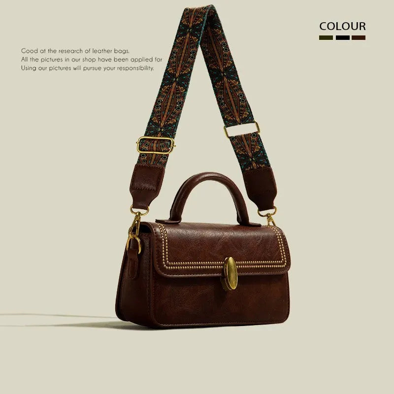 Women's square messenger bag in PU leather with mobile phone compartment and document section