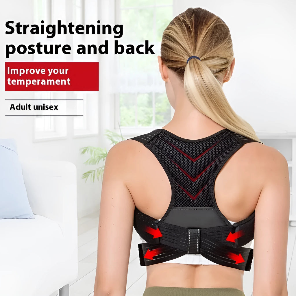 Black anti-humpback posture correction belt for back and shoulder alignment support