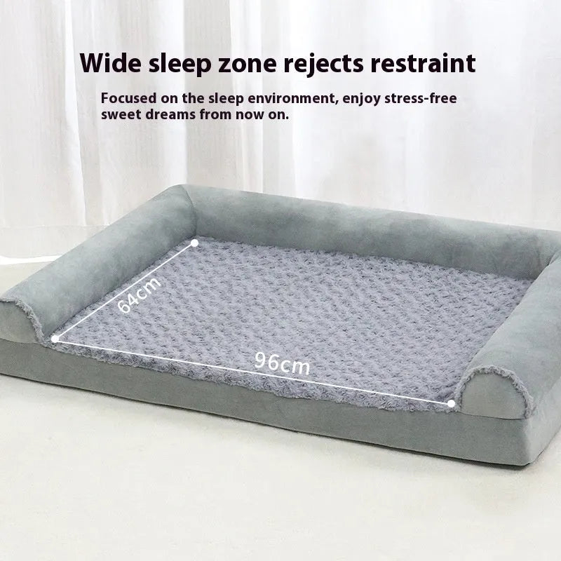 Light grey soft cloth dog kennel for large dogs showing its open front and low-sided design.