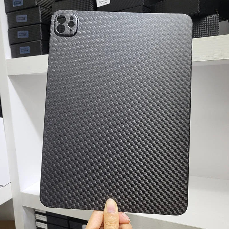 Apple iPad Pro 11 carbon fibre protective cover with 3K weave pattern and embossed plaid design