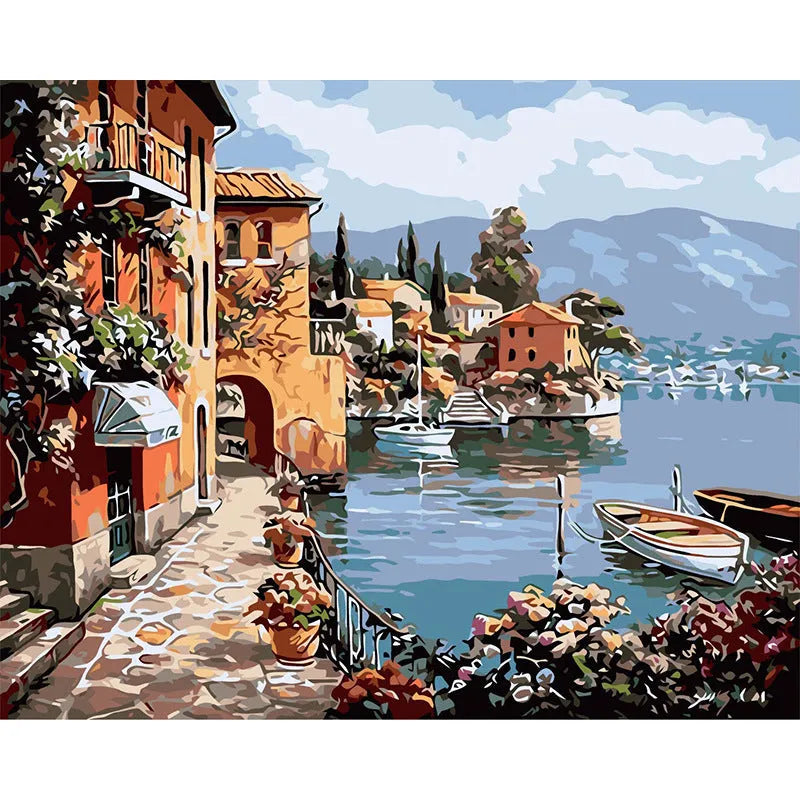 Rimless hand-painted landscape oil painting on linen canvas, modern simple style.