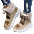 Women's beige lace-up snow boots with suede upper and thick rubber sole