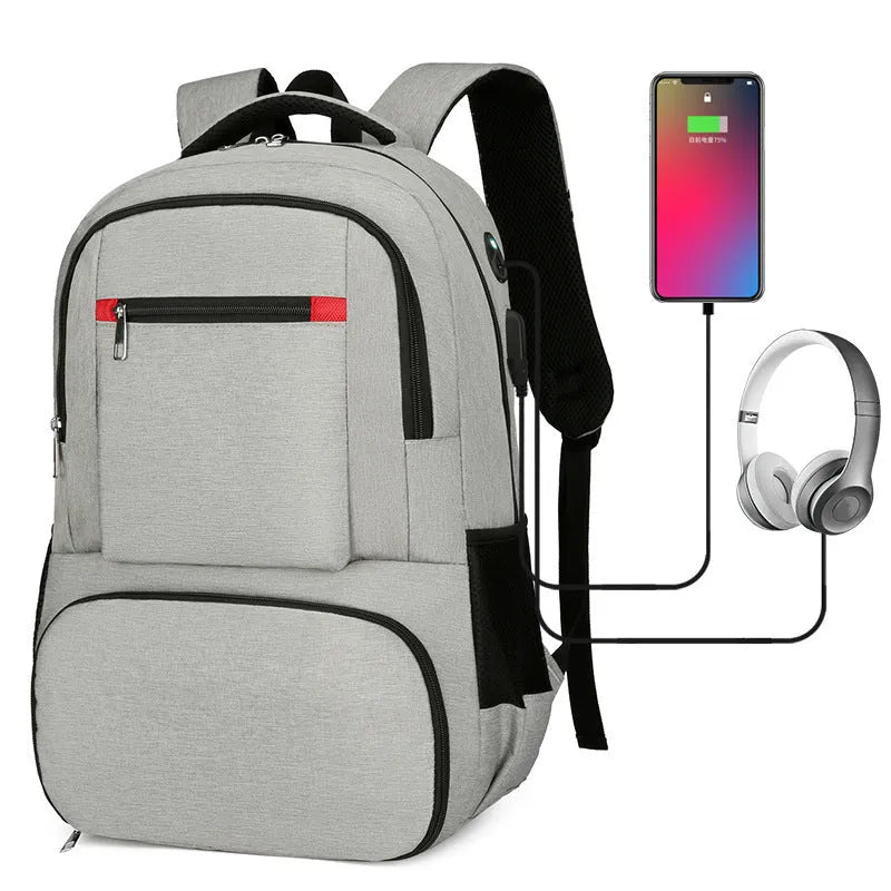 Light grey Oxford cloth insulated picnic backpack with curved shoulder straps and front pockets