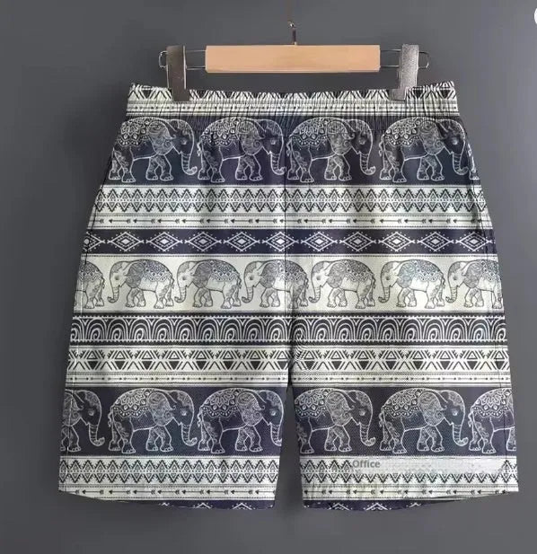 Men's striped and camouflage pattern casual polyester shorts for outdoor sports, shown in sizes S to 5XL.
