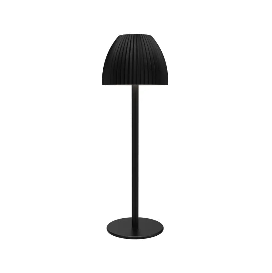 Modern small night lamp with thin round base in black or white, featuring dimming controls