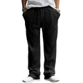 Men's loose straight-leg casual trousers in high-waist design with micro-elastic polyester fabric