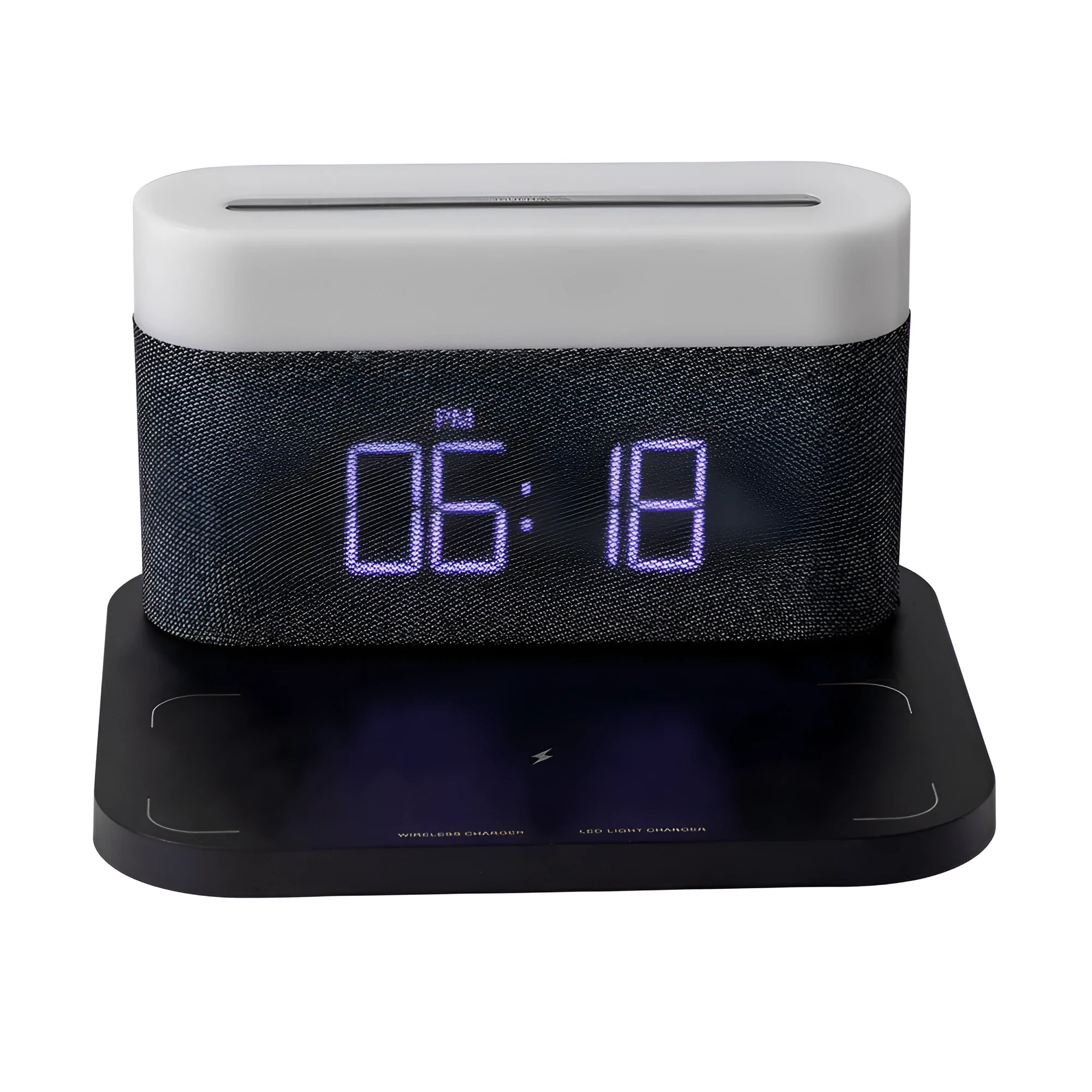 Wireless charger desktop clock night light table lamp in modern design with ABS construction and glass liner