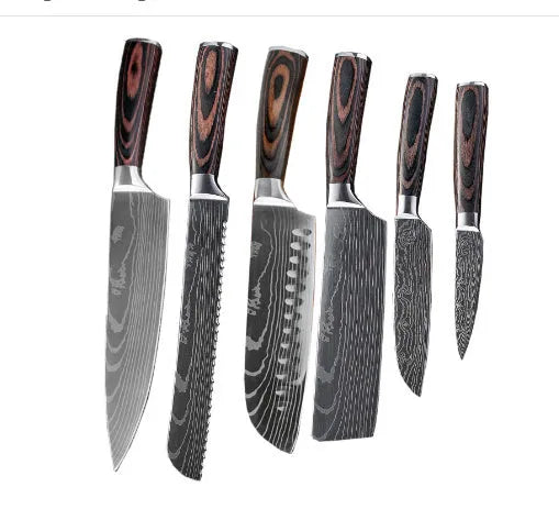 30cm chef knife with Damascus pattern blade and colour steel handle