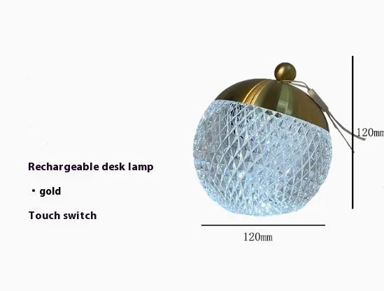 Portable dimmable night lamp with touch control in aluminium and acrylic construction measuring 12cm