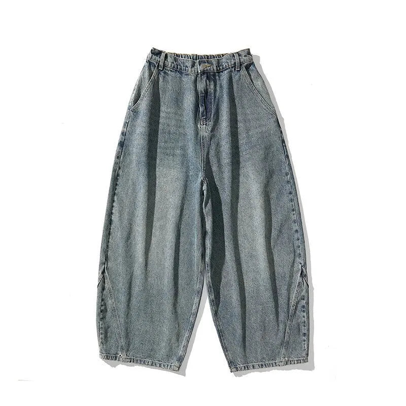 Men's plus size wide leg baggy jeans in black denim with straight leg openings