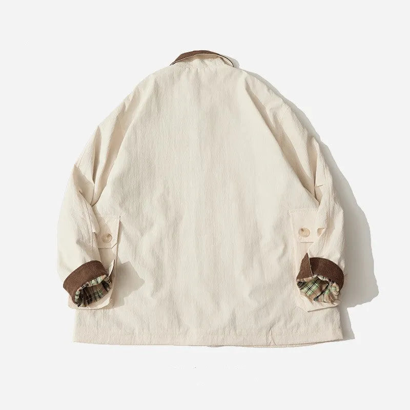 Men's and women's apricot and green polyester casual jacket with side seam pockets