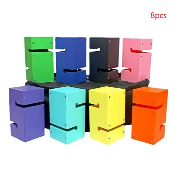 Team building game equipment with ABS plastic tower blocks and pull ropes for outdoor group activities