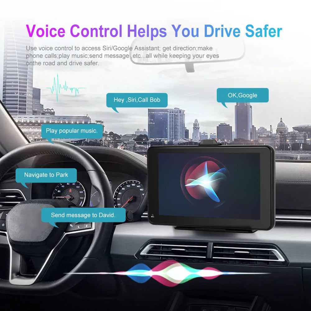 HD wired 7inch band wireless player car dashboard screen display with universal mounting supports