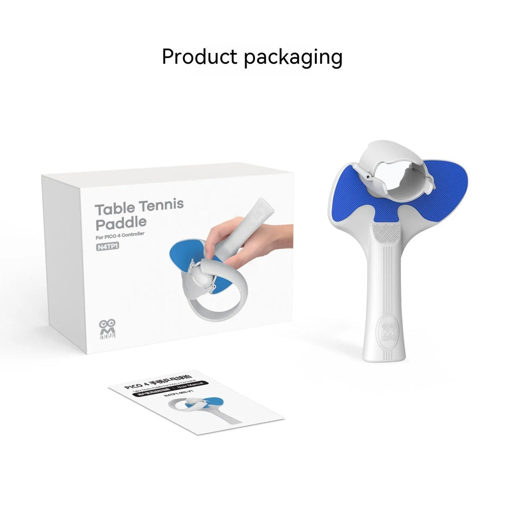 Red and blue silicone hand grips for Pico 4 VR controllers in table tennis configuration