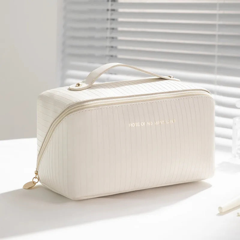 Cubic vertical pattern pillow makeup bag for travel with 22.5cm dimensions