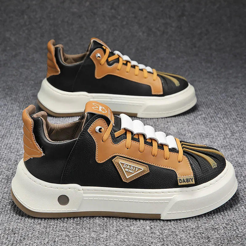 Men's beige low-top casual sneakers with elastic band closure and round toe.