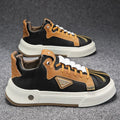 Men's beige low-top casual sneakers with elastic band closure and round toe.