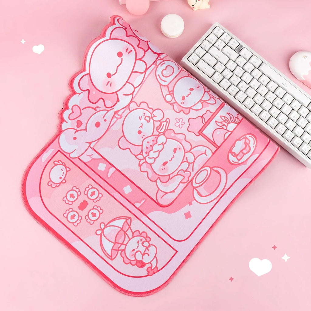 Hexagonal dragon crane machine cartoon anime large cloth mouse pad with wrist strap, 75cm by 40cm.