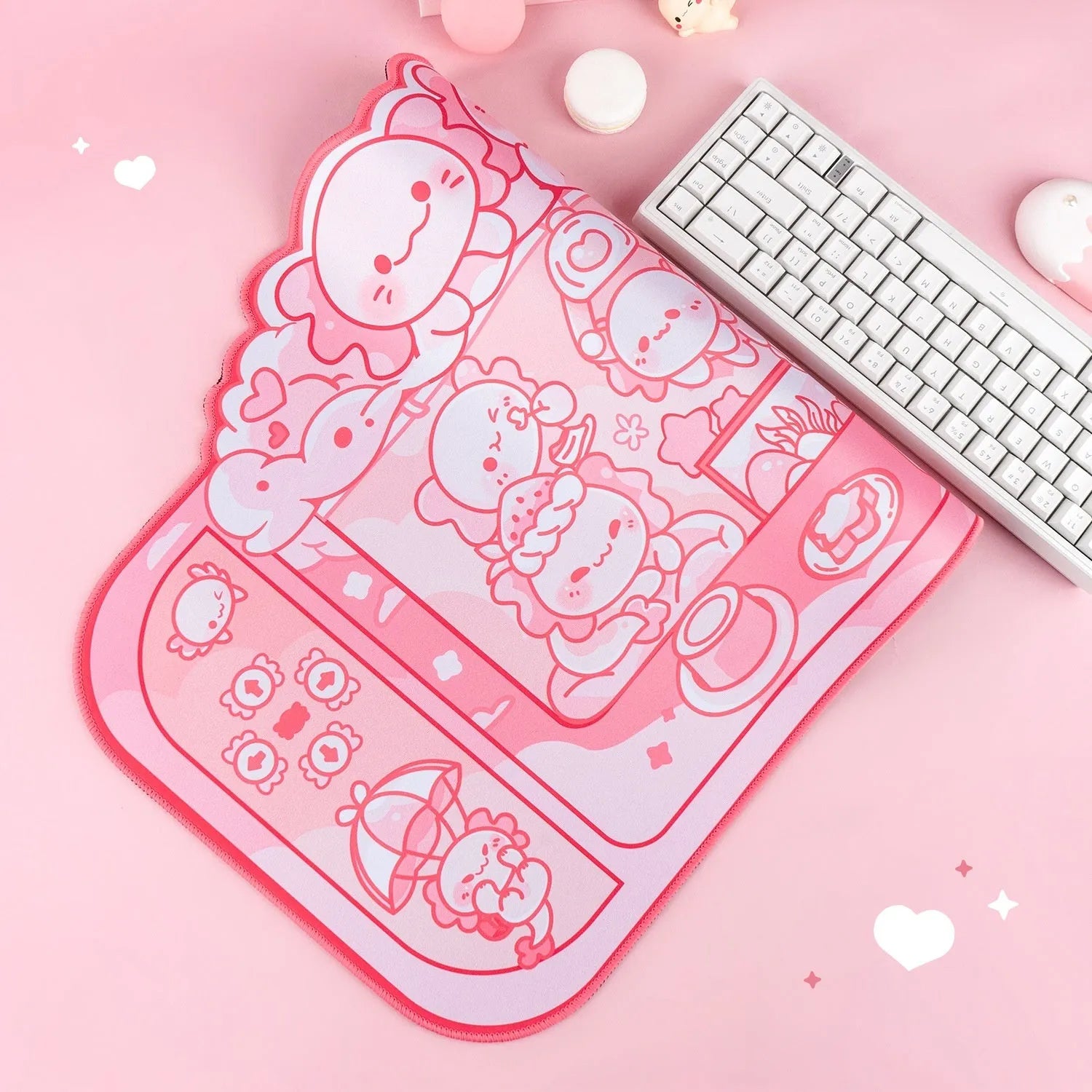 Hexagonal dragon crane machine cartoon anime large cloth mouse pad with wrist strap, 75cm by 40cm.