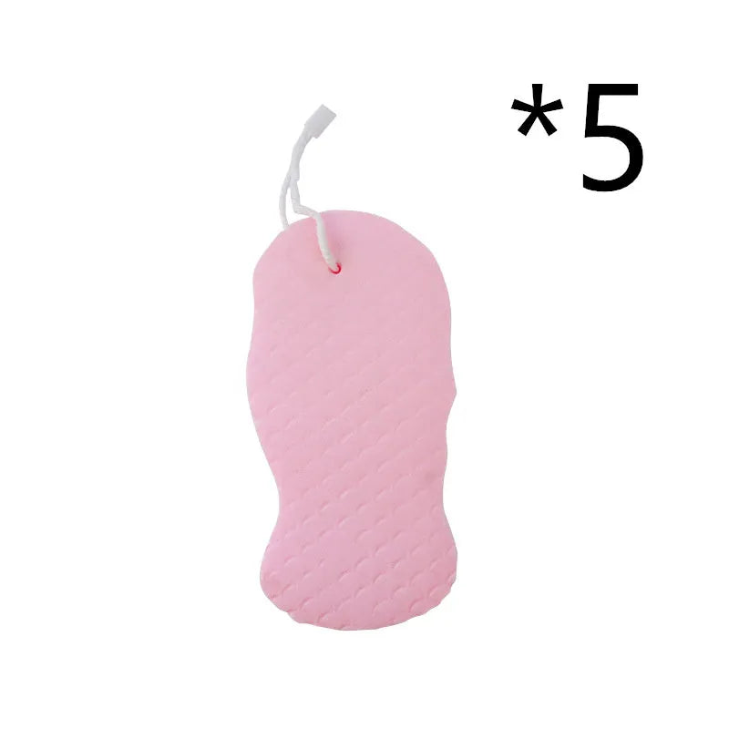 3D bath sponge ball with fish scale texture in white, grey, pink, and light blue colours