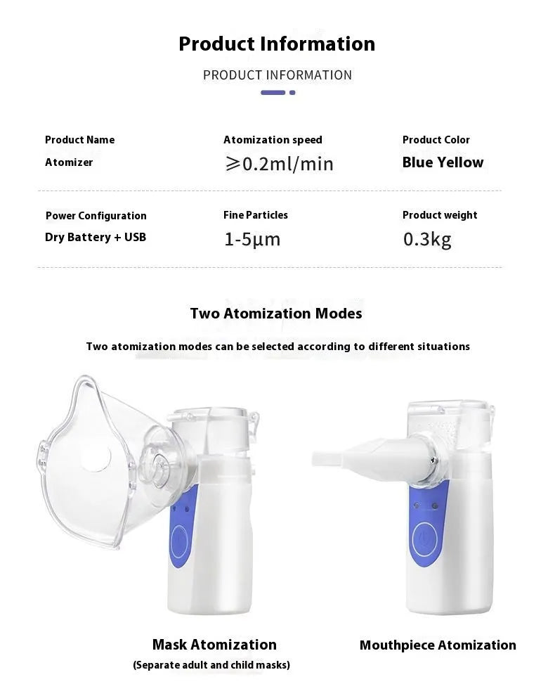 USB handheld nebuliser spray machine with columnar design for household drug atomisation