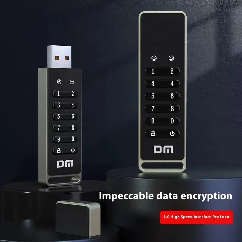 64GB metal USB flash drive with fingerprint scanner and encryption button for secure file storage