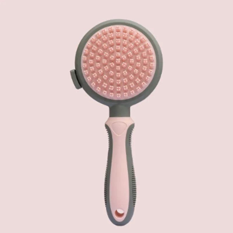 Green and pink 2-in-1 silicone cat brush showing slicker brush side and octopus-teethed massager side