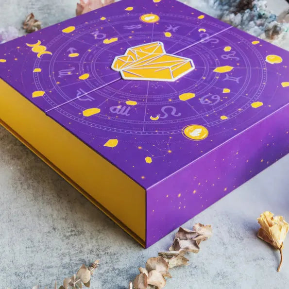 Halloween countdown gift box with festive paper design measuring 33.5cm wide