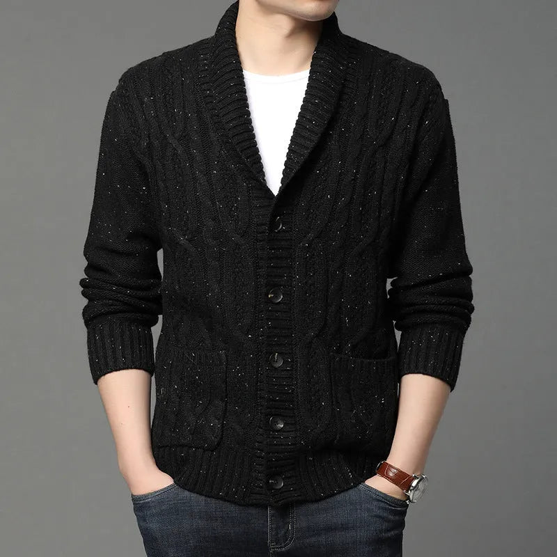 Korean jacquard patterned men's knitted cardigan jacket in straight cut style