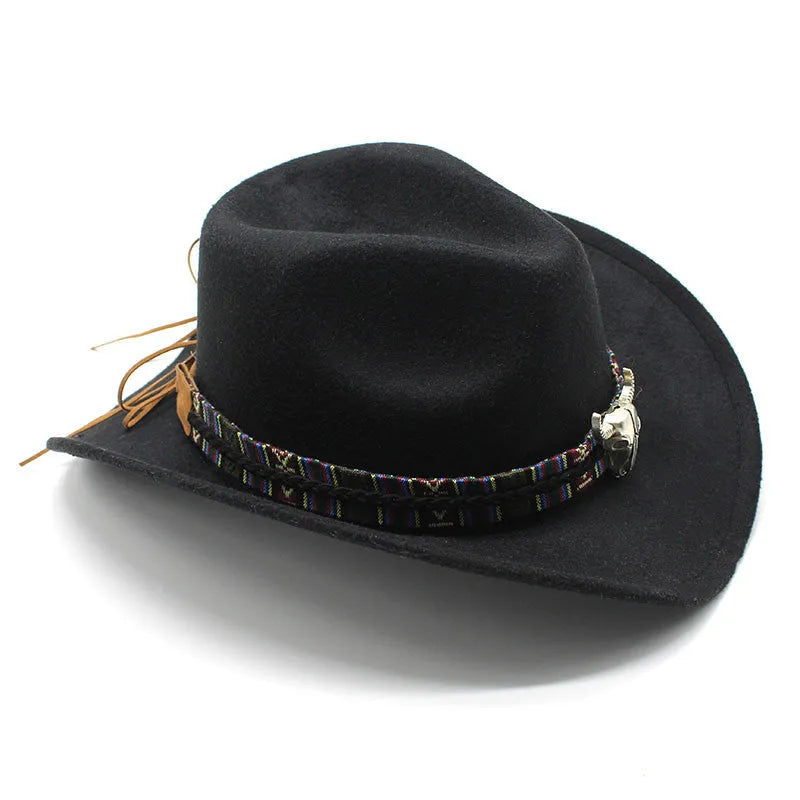 Western cowboy hat with bell crown design in wool-blend polyester fabric showing multiple colour options