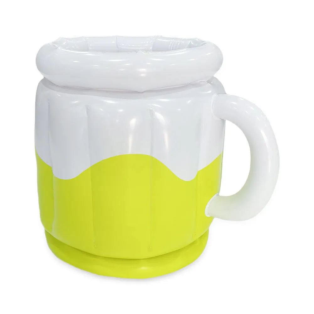Yellow inflatable PVC ice bucket for drinks cooling at outdoor events.