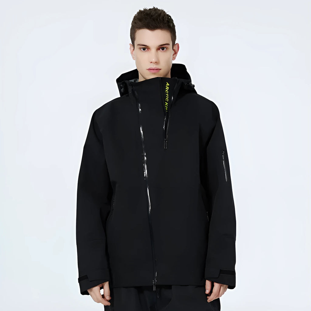 Unisex windproof waterproof ski suit for winter sports in yellow, black, grey, and liner colours