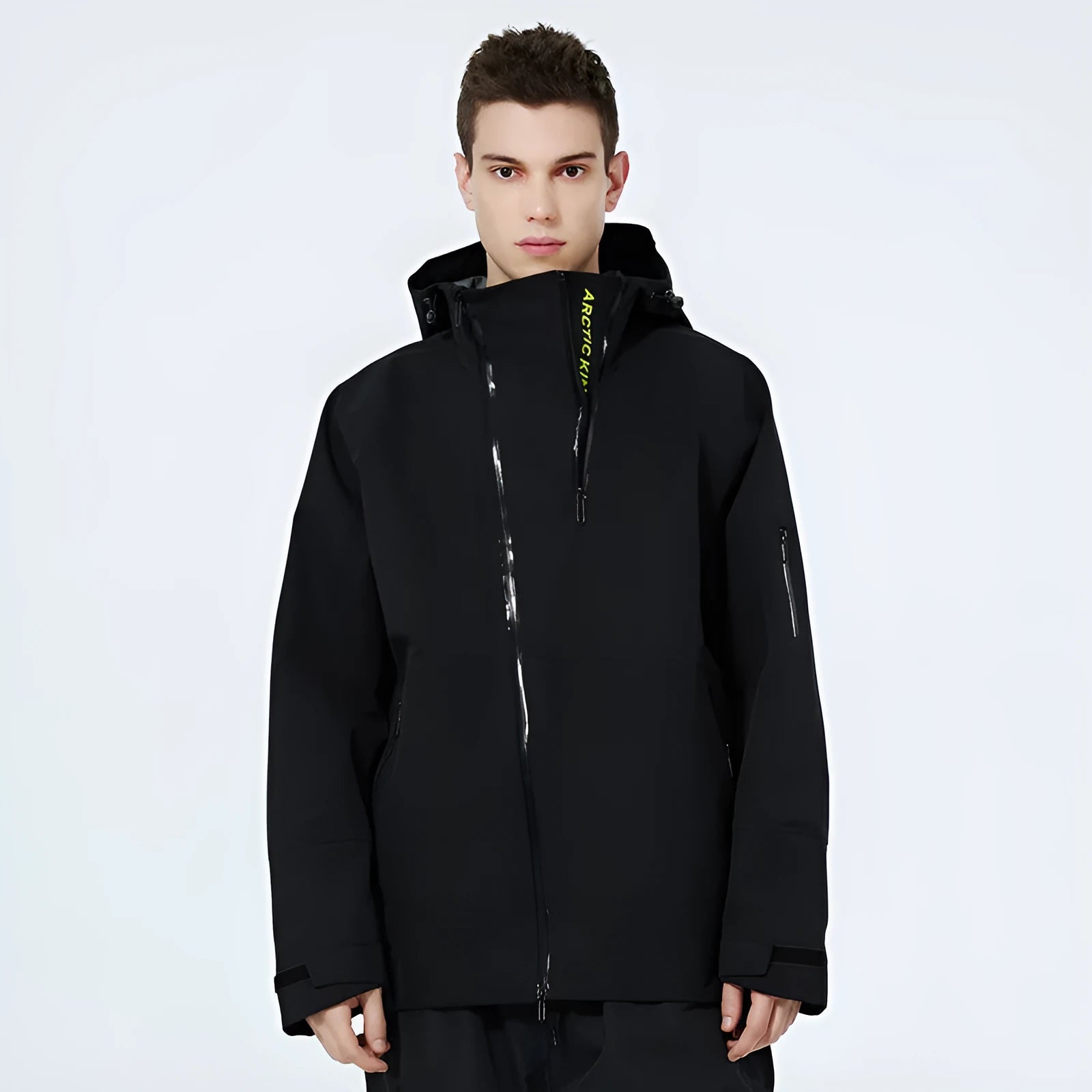 Unisex windproof waterproof ski suit for winter sports in yellow, black, grey, and liner colours