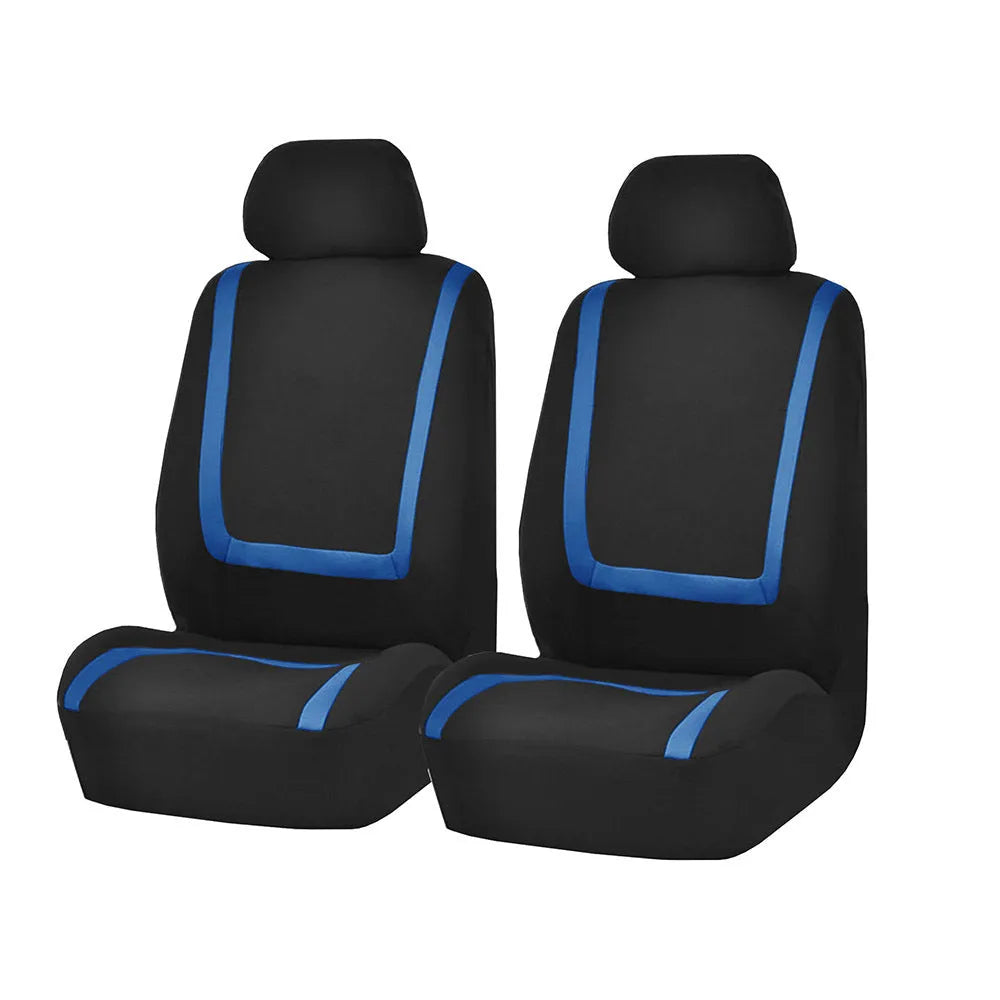 Fully enclosed universal car seat cover set in fabric material, showing headrest and seat panels.