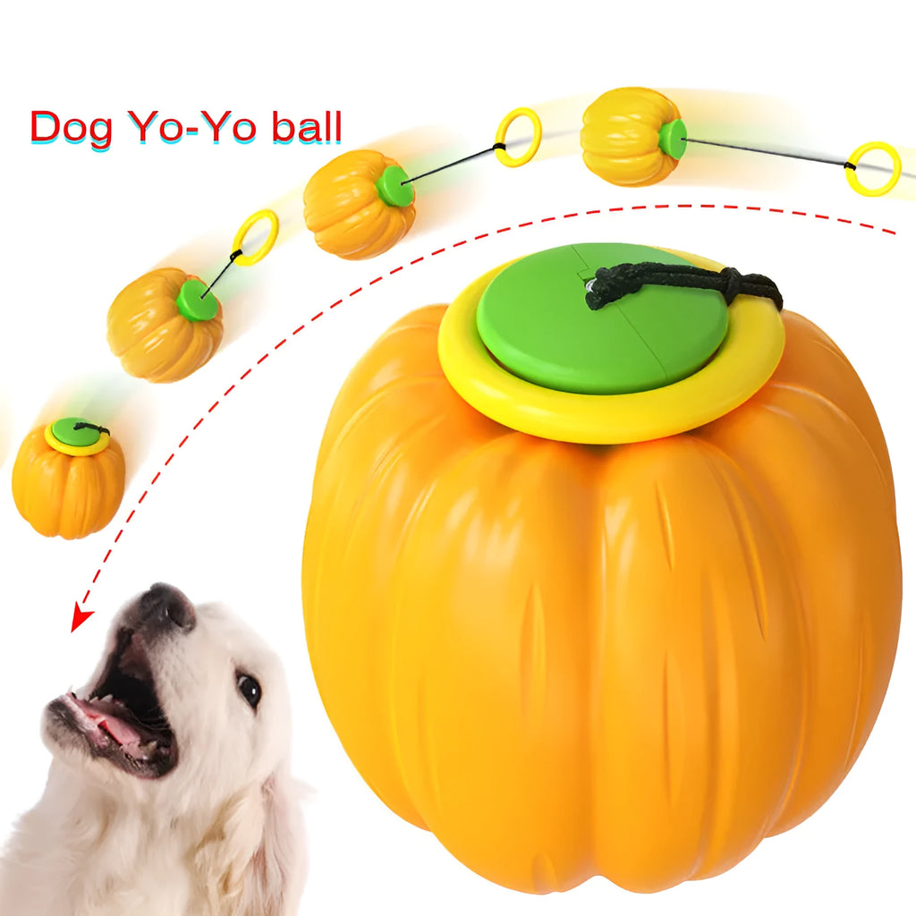 Orange plastic squeaky dog ball with Halloween pumpkin design for small breed chewing and training