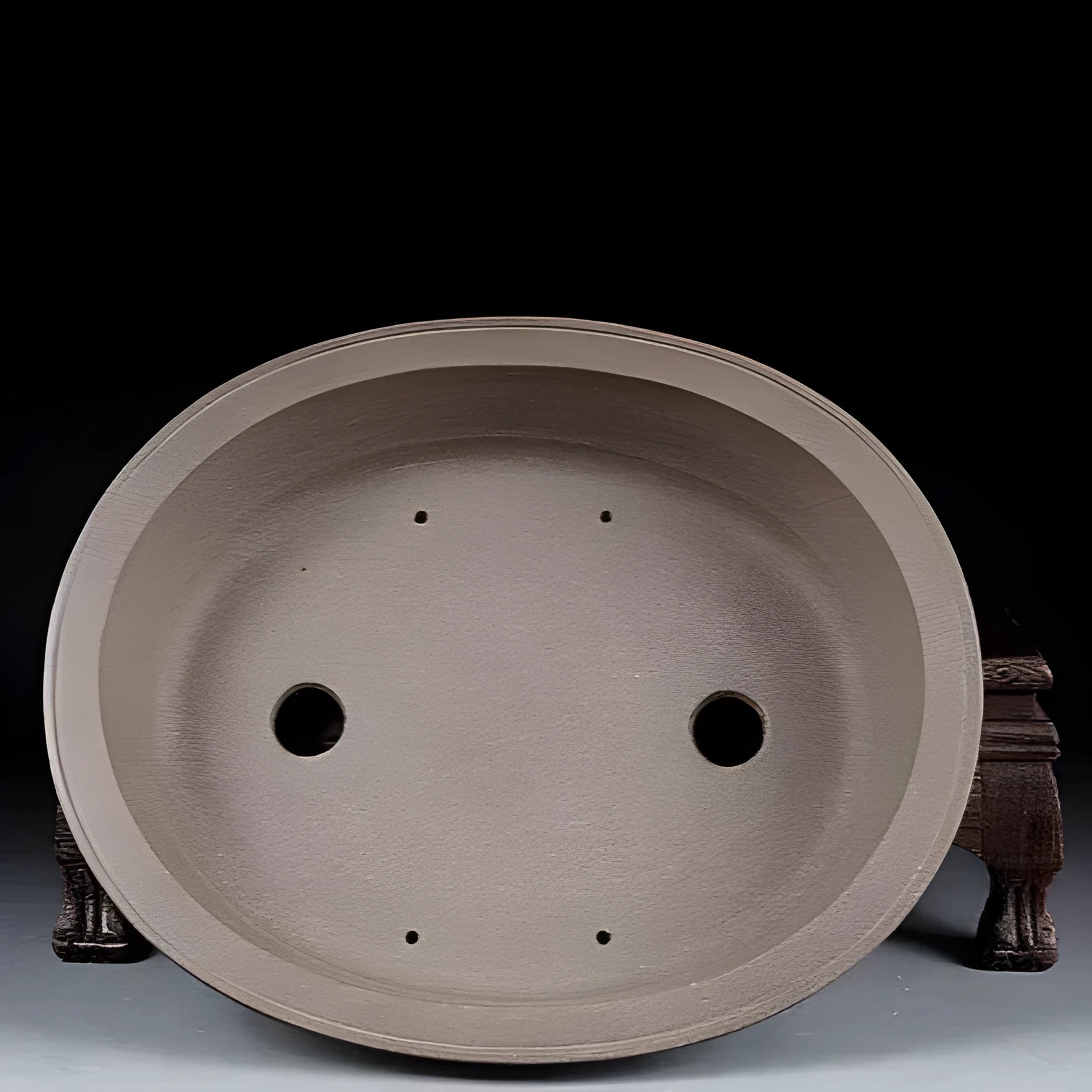 Handmade antique oval bonsai flower pot in purple sand ceramic showing 25X21X6.3CM dimensions