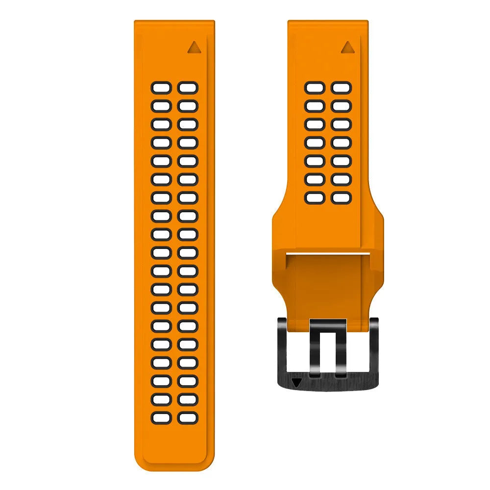 Quick release two-colour silicone watch strap in black orange combination with pin buckle