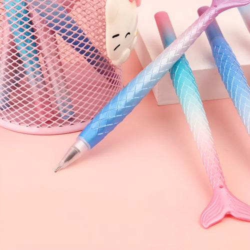 Cartoon mermaid gel pen with 0.38mm needle tube tip showing plastic shell design