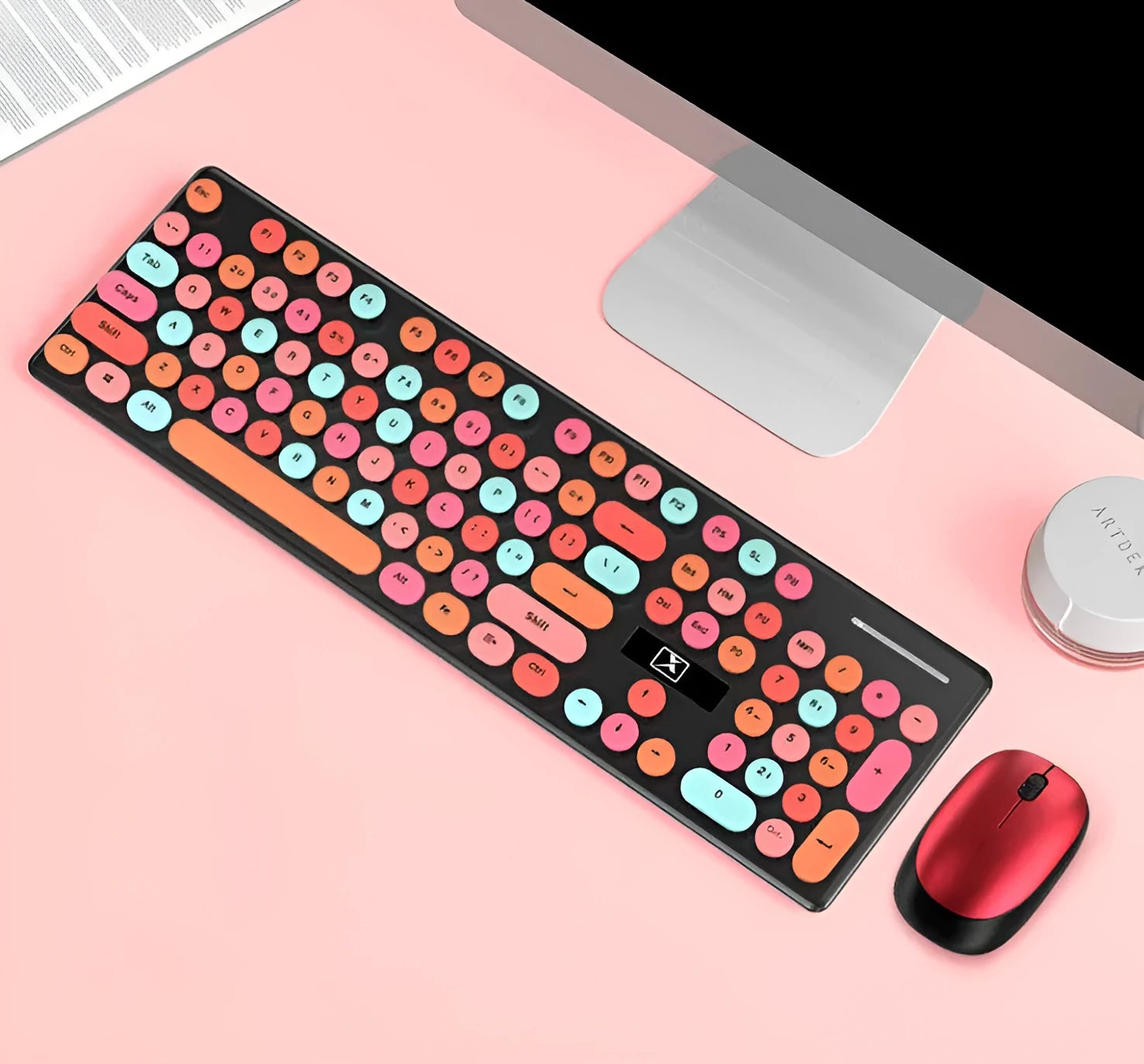 Wireless punk manipulator keyboard and mouse set in vibrant yellow mixed colours with backlit keys