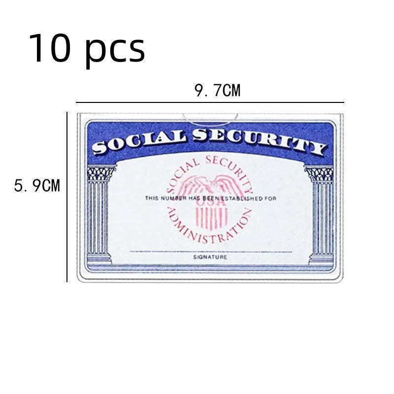 Transparent PVC ID card holder for social security cards measuring 9.7 by 5.9 centimetres