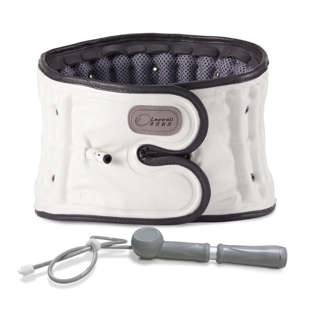 Lumbar waist supporter with automatic inflation system in grey showing S and M size options