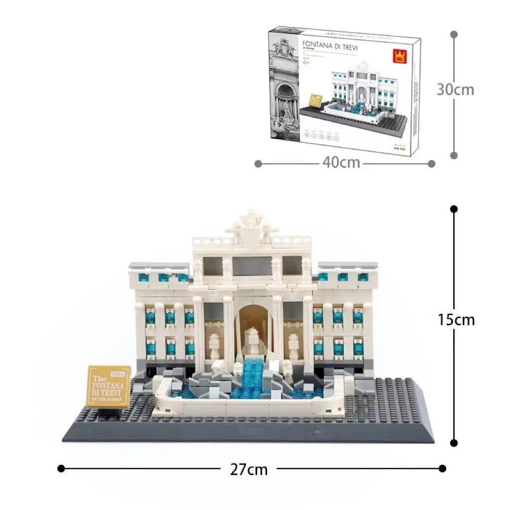 Wange plastic building block set with over 800 pieces for constructing landmark models including Big Ben and the Statue of Liberty.