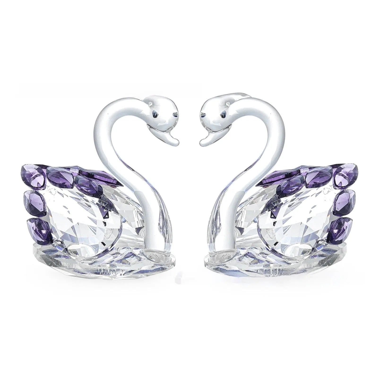 White crystal swan desktop ornament in red, blue, pink, or violet, showing solid head and empty pipe styles.