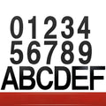 Black stainless steel adhesive house number plate, 7.5cm tall, with separate letters and numbers.