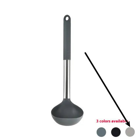 Silicone kitchenware 12 piece set with utensils and rotating storage bucket in black, grey, or khaki