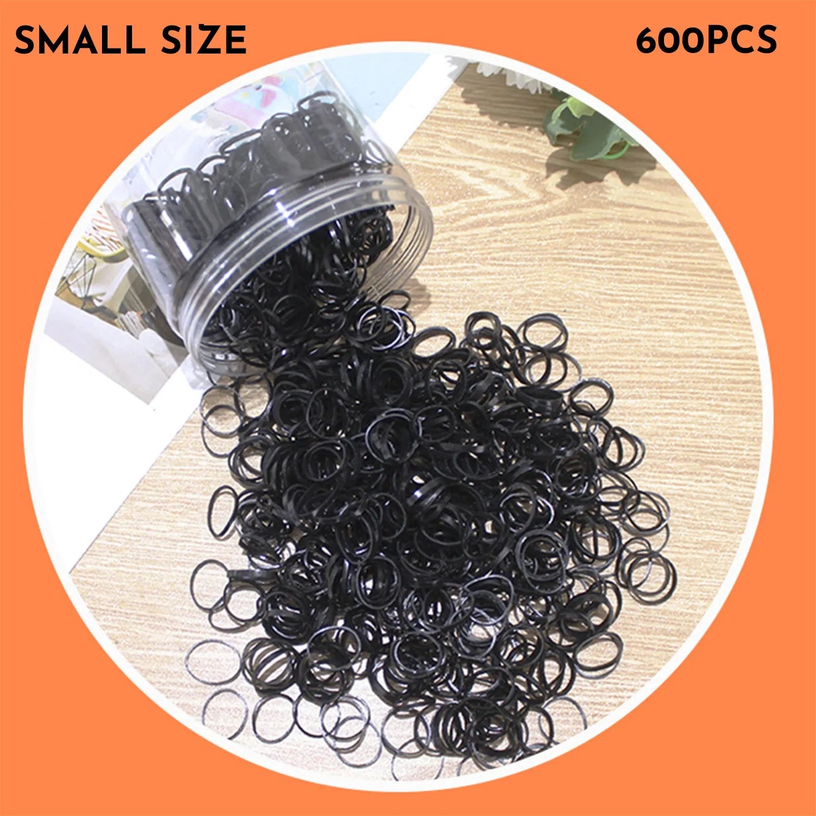 Pack of multicoloured thin TPU baby hair ties stored in a clear reusable plastic container.